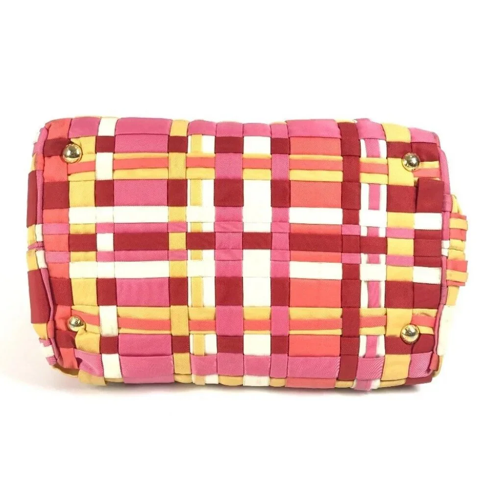 PRADA Braided Logo triangle logo plate Bag Tote Bag Hand Bag Nylon pink/White - Picture 5 of 14